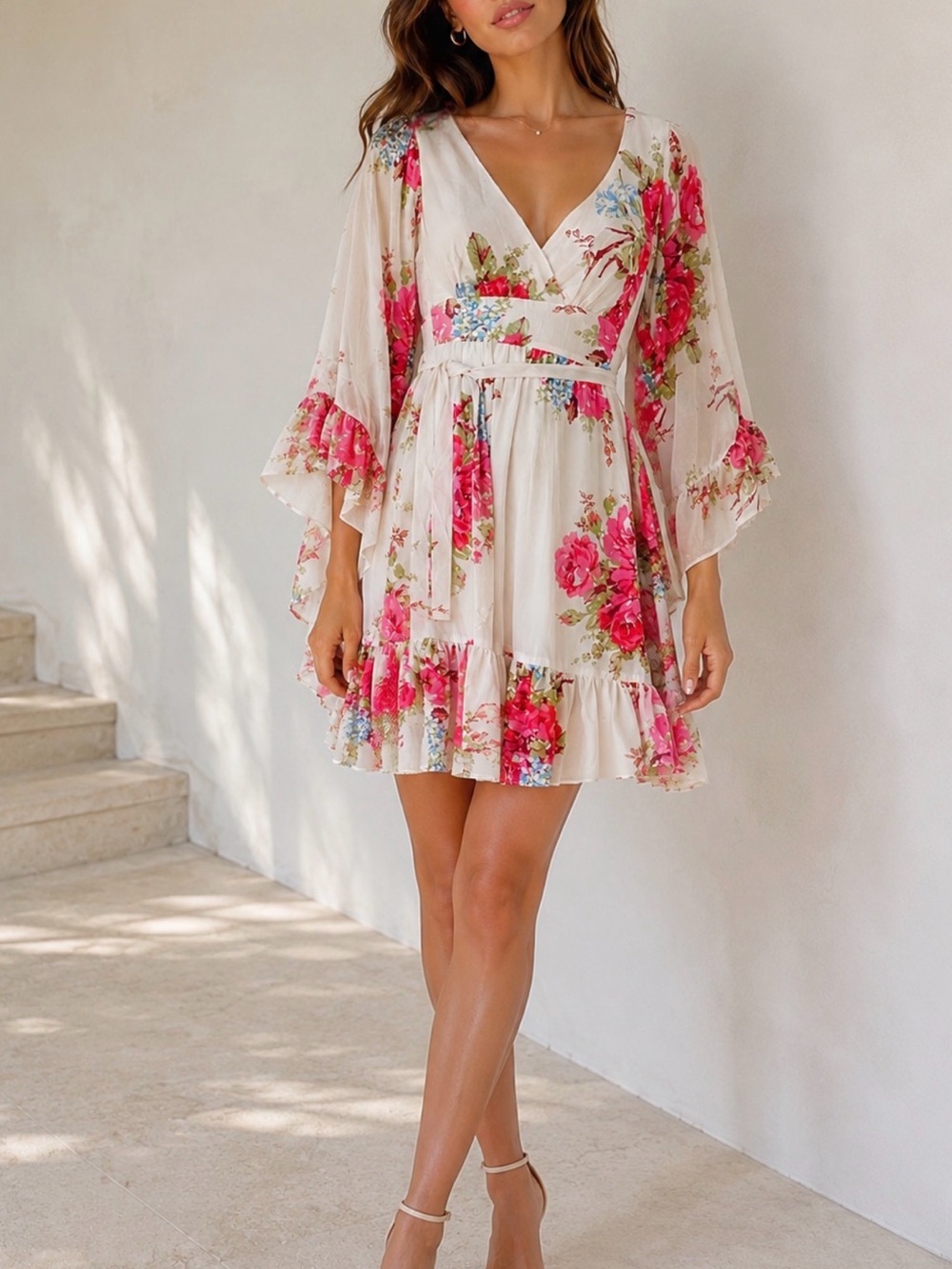 NWT Betsey Johnson Floral Rose Bambi Bell Sleeve Dress